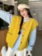 Japanese Retro Yellow Corduroy Vest Jacket for Women, Autumn and Winter Layered Loose Vest Outerwear Cardigan Top