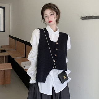 Женский вязаный жилет с V-образным вырезом, подходит для весны и осени, свободный жилет без рукавов для многослойного ношения.