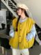 Japanese Retro Yellow Corduroy Vest Jacket for Women, Autumn and Winter Layered Loose Vest Outerwear Cardigan Top