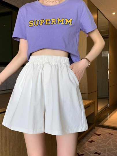 Black wide-leg shorts for women in summer thin high-waisted slim outer wear loose small casual a-line pants trendy ins