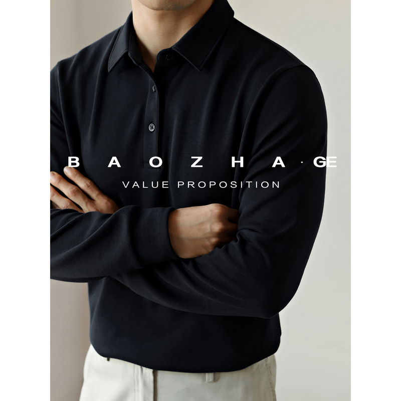 Baozhage【Urban Elite】Avti Long-Staple Cotton Polo Shirt for Men, Warm Jacket, Base Layer, Light and Mature Casual Style