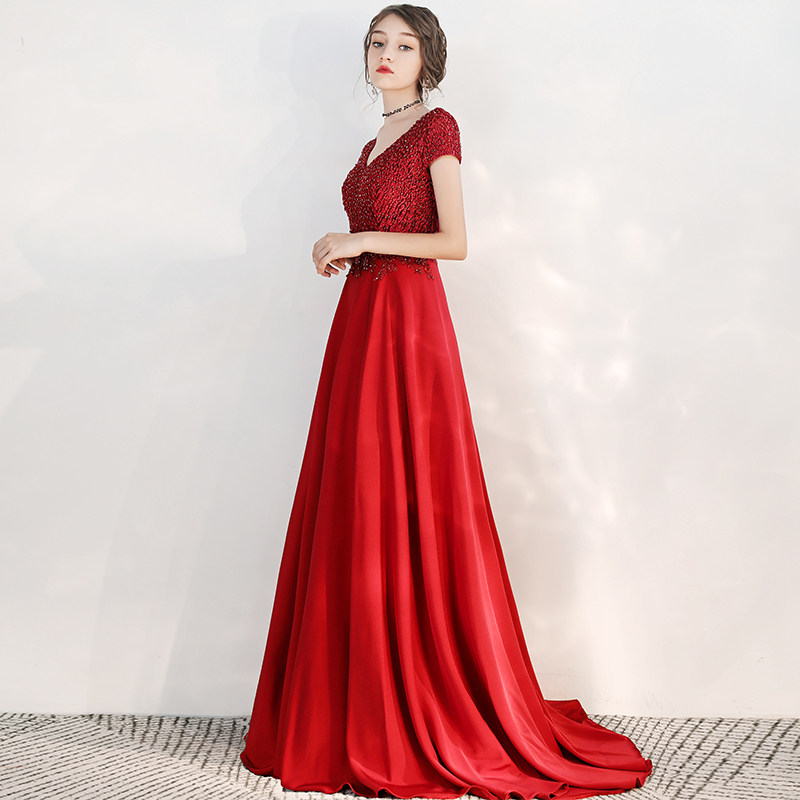 Toast Bridal Wine Red Color 2021 New Evening Gown Lady Banquets Gas Field High-end Atmospheric Queen Temperament Elegance