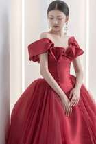 Toast Bride 2021 new wine red engagement dress dress female banquet temperament light luxury thin evening dress autumn