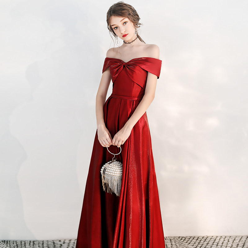 Bridal Toast With Wine Red Color Engaged Foreign Dress Temperament Banquet Wedding Night Gown Dress Woman slim and elegant