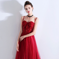 Toast dress bride dress dress female 2021 new wine red back home dress banquet temperament evening dress aura Queen