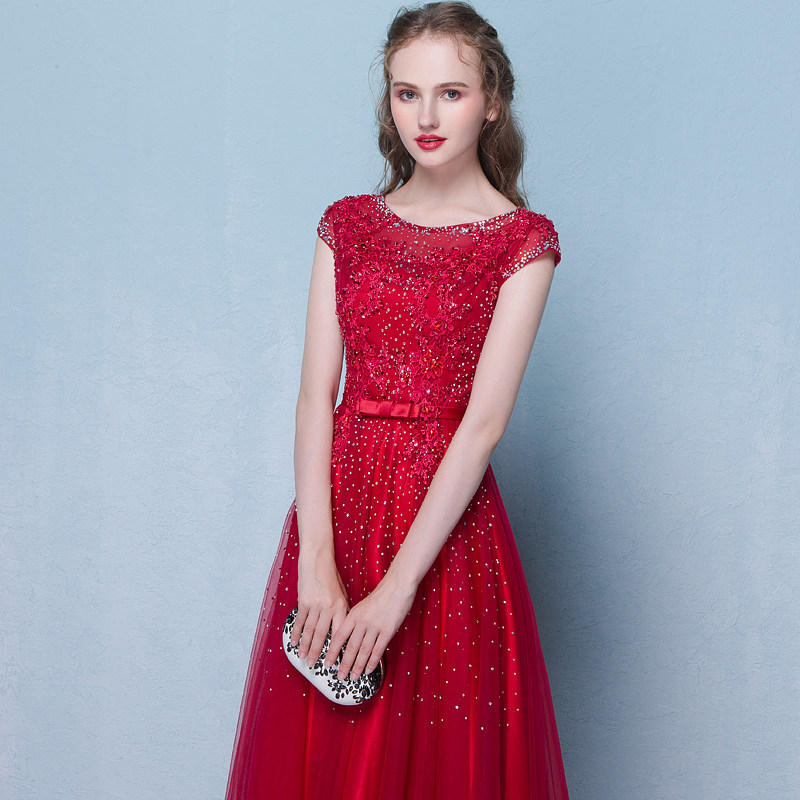 Bride wedding toast dress wine red engagement dress banquet evening dress skirt female high-end temperament host