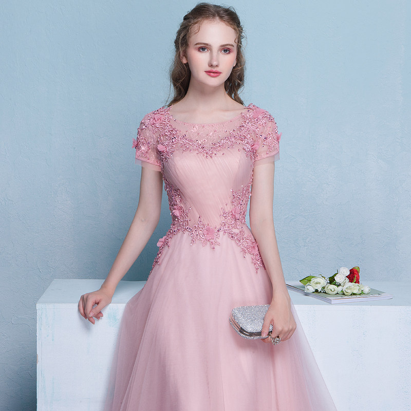 Toast to bridal gown engagement foreign dress Long version host gown pink Pink Wedding Banquet Evening Dress dresses Dress