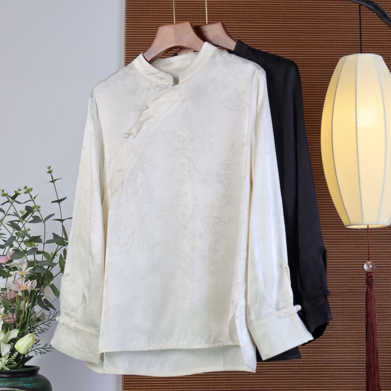 【9855】Spring and Autumn Xiangyun Silk Top for Women, Spring Mulberry Silk Jacket, New Chinese Style Shirt, Long-Sleeved National Style Cardigan