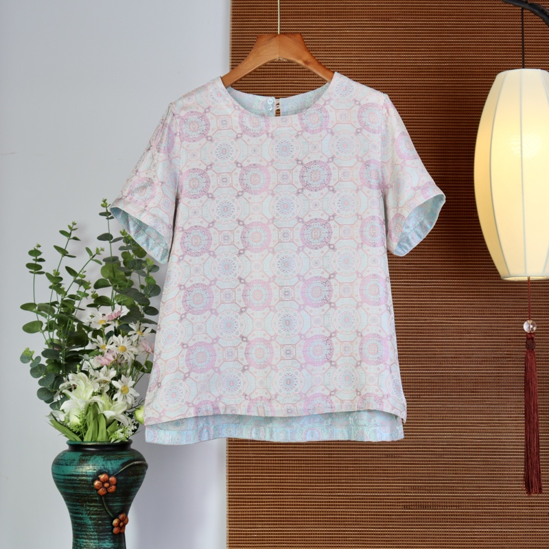 【1169】Spring and Summer Xiangyun Silk Top for Women, Reversible, New Chinese Style Summer Shirt, Short-Sleeved, Loose-Fitting Blouse, National Style 【1169】Spring and Summer Xiangyun Silk Top for Women, Reversible, New Chinese Style Summer Shirt, Short-Sleeved, Loose-Fitting Blouse, National Style