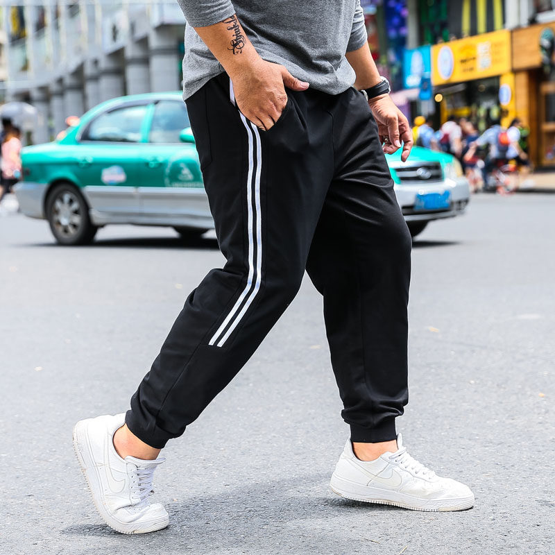 Summer striped webbing with enlarged code sports pants for men with loose weight and fat people fattening casual bunches of pants