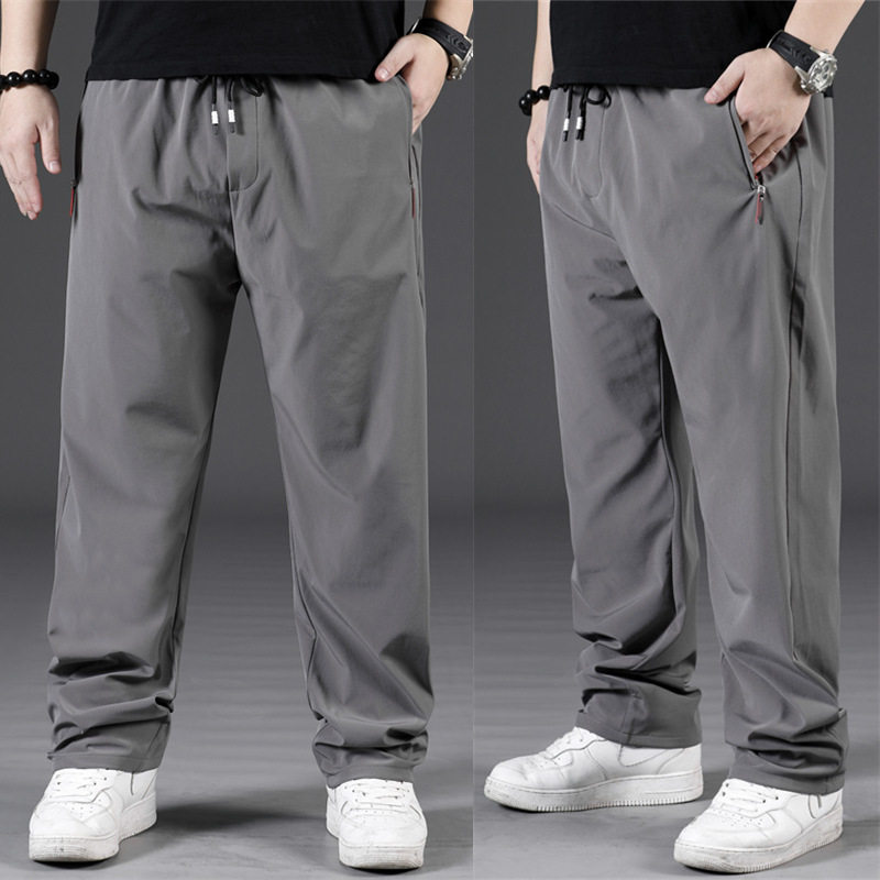 Large size sportpants men's summer thin section loose straight cylinder plus fattening fatter fattening guy ice silk speed dry casual long pants