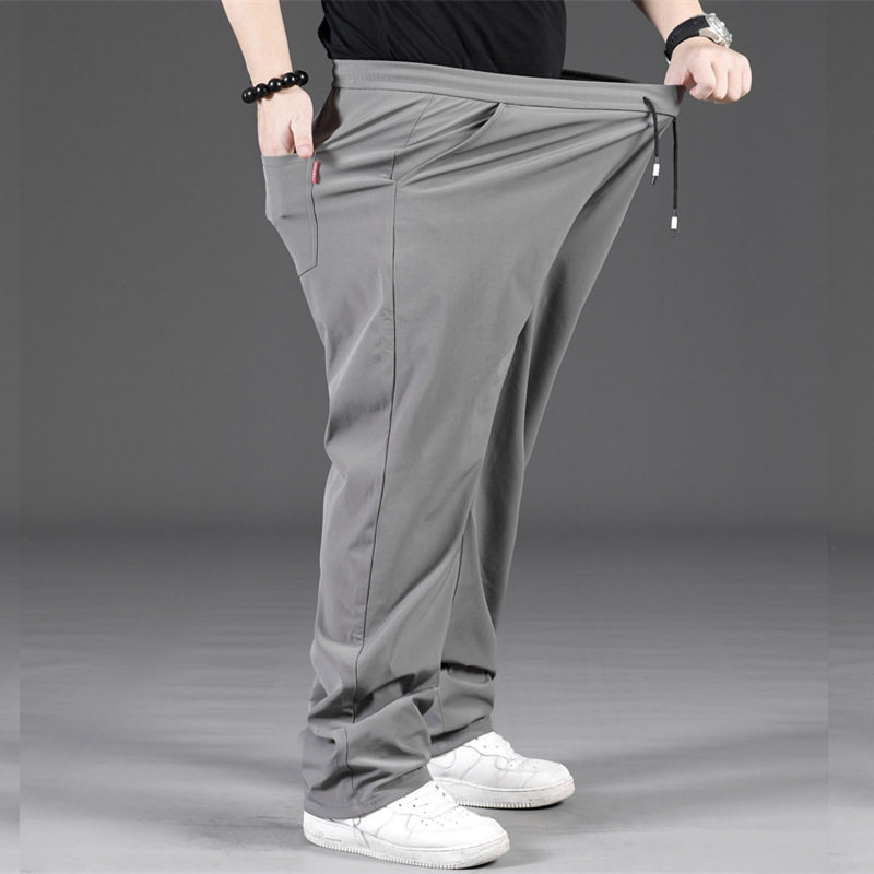 Summer Plus Fat Increase Code Thin Section Ice Silk Casual Pants Men Fat Sub Quick Dry Sports Pants Men's Straight Barrel Loose Pants