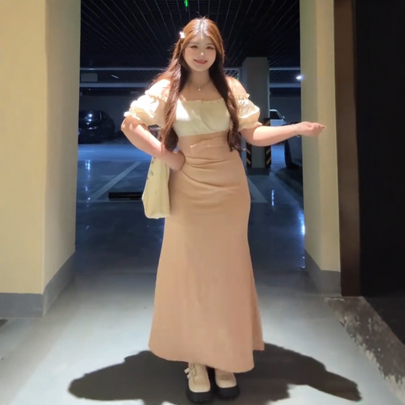 Plus-Size French-Style Sweet Off-Shoulder Dress for Women, Summer Slimming Waist-Cinching Ruffled Elegant Age-Reducing Long Dress Plus-Size French-Style Sweet Off-Shoulder Dress for Women, Summer Slimming Waist-Cinching Ruffled Elegant Age-Reducing Long Dress