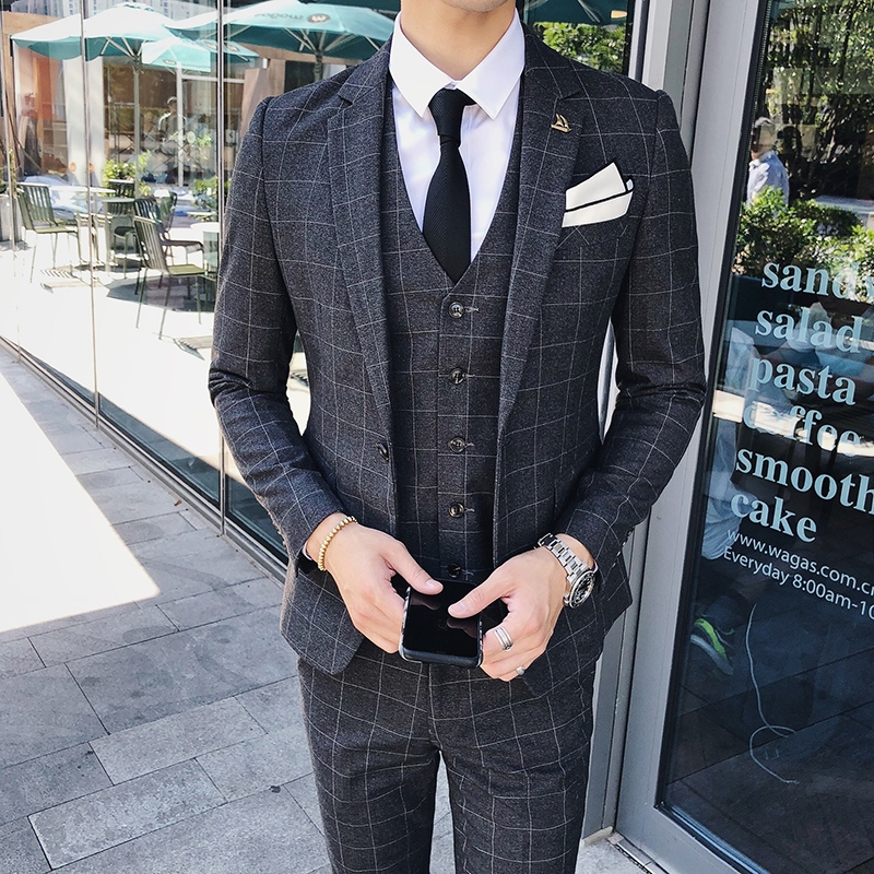 Gentleman Suit Ba mảnh English nam Business sọc ca rô Suit nam Suit Suit Nam chủ ăn mặc