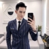 Nam Đêm sọc đúp Cut Suit nam Suit Tính cách Trend Anh chủ chiếc váy Hàn Quốc phiên bản phù hợp với cơ thể 