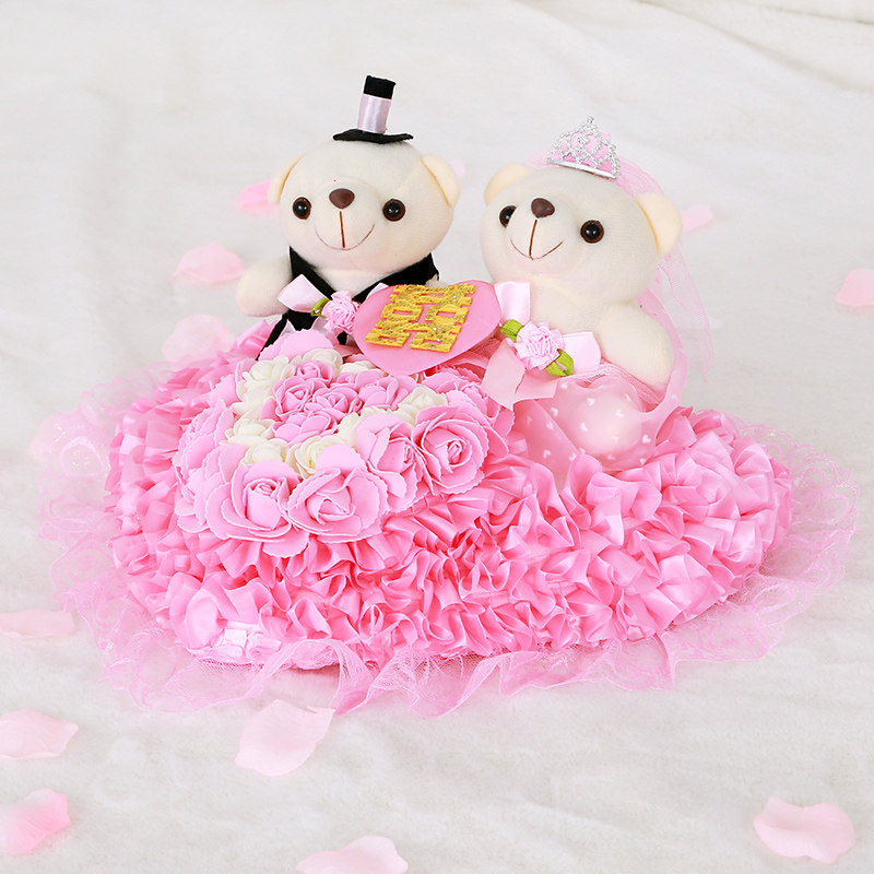 Wedding car decorative flowers Wedding supplies car head doll Main and vice wedding car bear press bed doll couple wedding dress bear