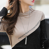 Semi-high collar long sleeve t-shirt womens 2021 autumn new Korean slim top fashion inner tie thin base shirt