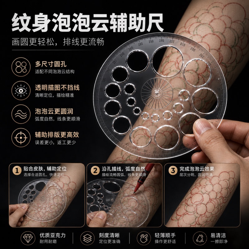 Tattoo Bubble Cloud Auxiliary Ruler, Special Tattoo Bubble Cloud Tool for Tattoos, Makes Tattoos Rounder, Tattoo Ruler