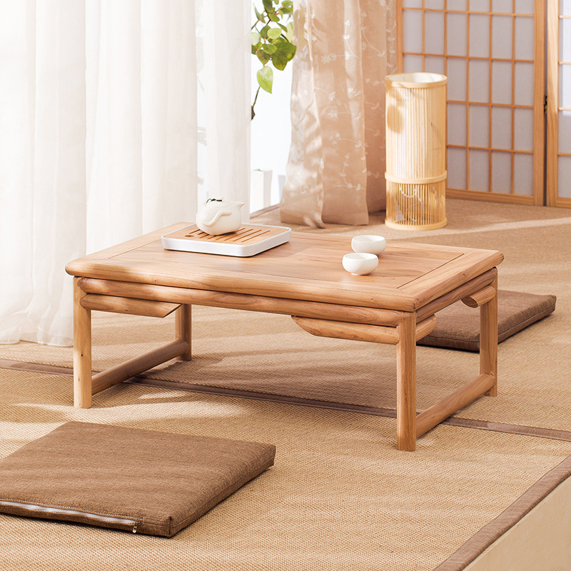 Day-style tatami tea table floating window solid wood small table Dwarf Kang Table Balcony Chinese National School Table Old Elm Wood Tea a few-Taobao