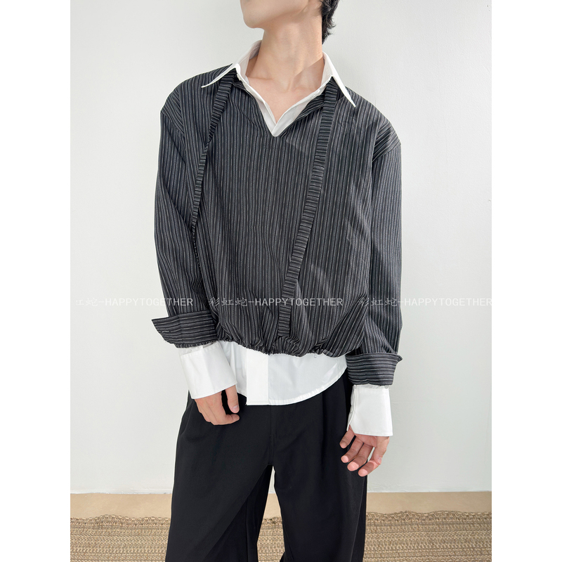 Rainbow Snake Happytogether - Textured, Relaxed, Lazy Striped Pullover Shirt with V-Neck and Elastic Waist, Long Sleeves Rainbow Snake Happytogether - Textured, Relaxed, Lazy Striped Pullover Shirt with V-Neck and Elastic Waist, Long Sleeves