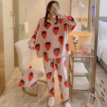 2019 autumn and winter thick warm flannel pajamas women winter sweet and lovely coral velvet home clothing two-piece set