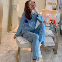 Cute pit cotton long sleeve pajamas womens spring and autumn Korean version of leisure can be worn outside student home clothes set autumn and winter