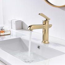 Full copper light golden face basin tap Eurostyle full copper single handle single hole hot and cold tap Terra basin tap