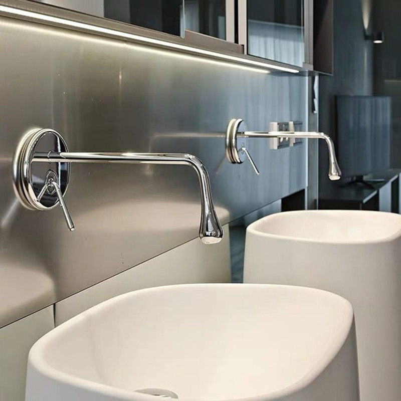 Bubble Bath Nordic Water Drop Tap Into Wall Hotel Makeup Room White Face Basin Concealed Hot And Cold Full Copper