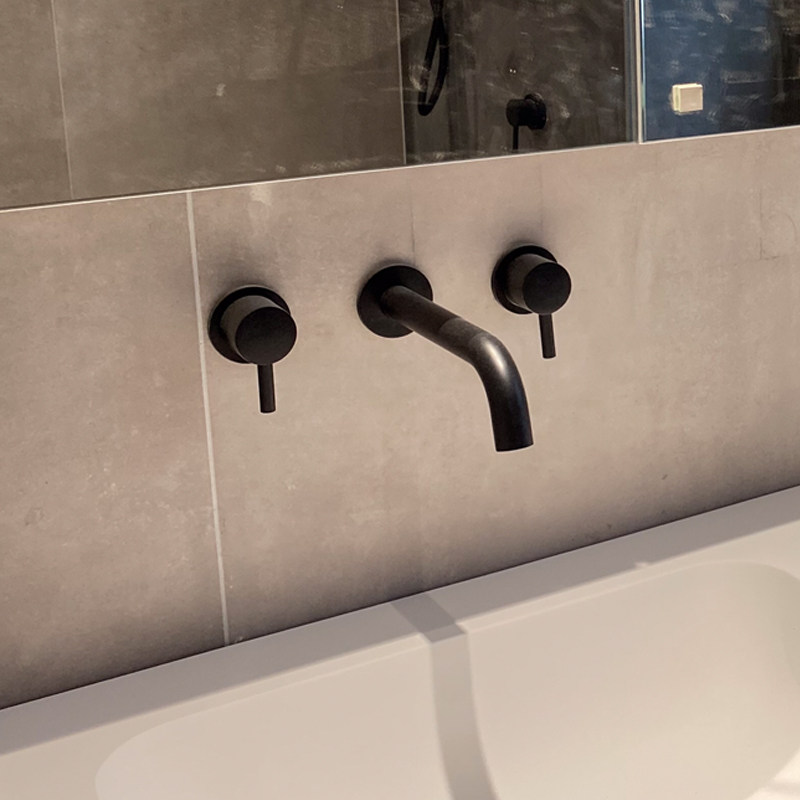 Bubble bathroom full copper black concealed three-hole wall-mounted faucet basin hot and cold double handle simple buried wall wash