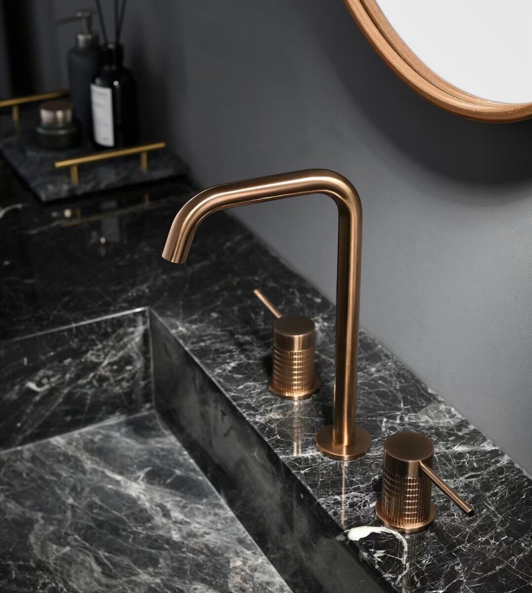 Nordic minimal three - hole drawing rose gold cold and hot water basin faucet - dust - dust - gray