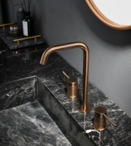 Nordic minimalist three-hole wire drawing rose gold hot and cold water surface basin tap full copper stage basin tap gun ash