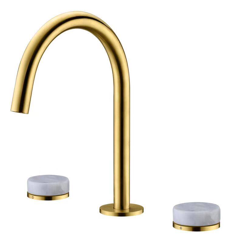 Bubble Bath BATHROOM WIRE DRAWING GOLDEN TRIPLE HOLE TAP MARBLE TWO-PIECE TAP FULL COPPER HOT AND COLD FACE BASIN TAP