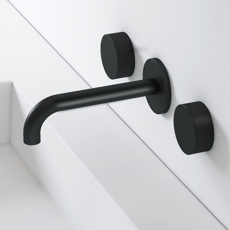 Bubble bathroom full copper wall-mounted hot and cold water basin faucet three-hole concealed wash basin embedded hotel black