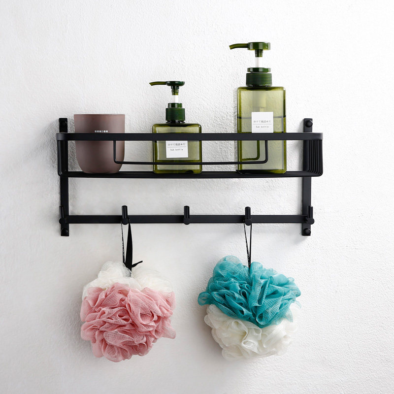 LFSTN Bathroom Black Double Layer Bathroom Corner Rack Pendant Suit Makeup room Makeup Hook Rectangular shelf