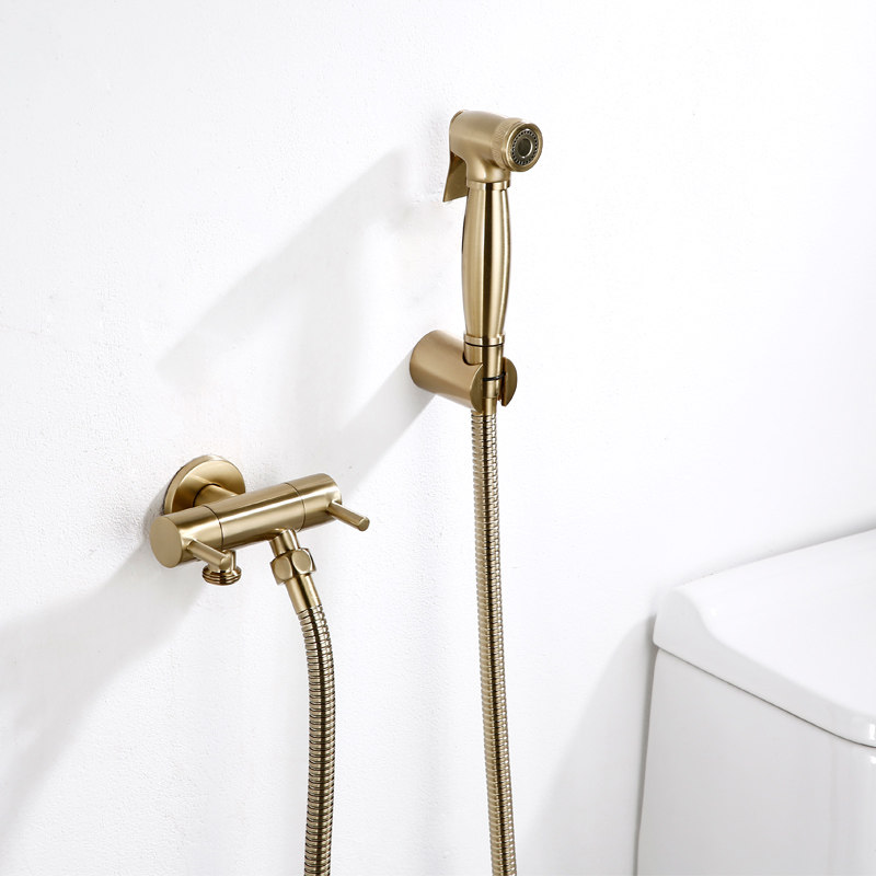 All-copper drawn golden toilet spray head flushing cosmetic toilet bathroom toilet mate washer two out