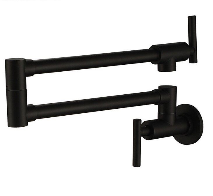 Full copper concealed folding black kitchen tap into wall-type universal rotating vegetable basin sink tap