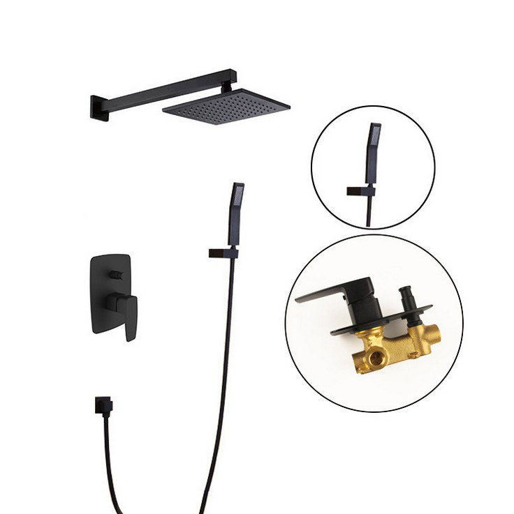 All copper concealed shower head set into the wall shower faucet shower hot and cold pre-buried black shower head
