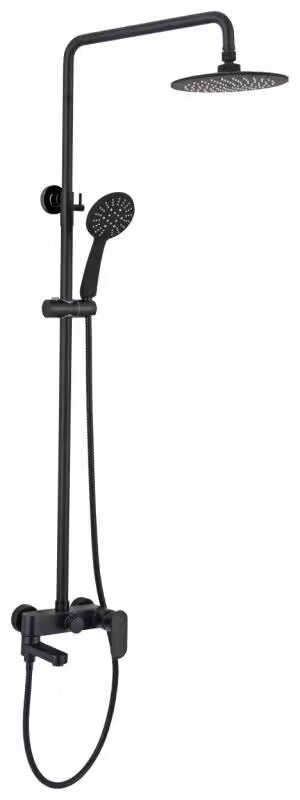 All-copper body three-stage black shower set black matte matte shower head black bathtub shower faucet