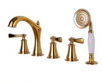 Bubble bathroom European style golden full copper cylinder edge type hot and cold split five sets bathtub tap shower shower head suit