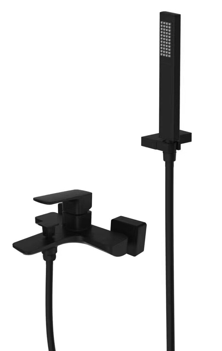 Full copper body black matt bathtub tap hung wall black bathtub shower suit hot and cold black matt shower