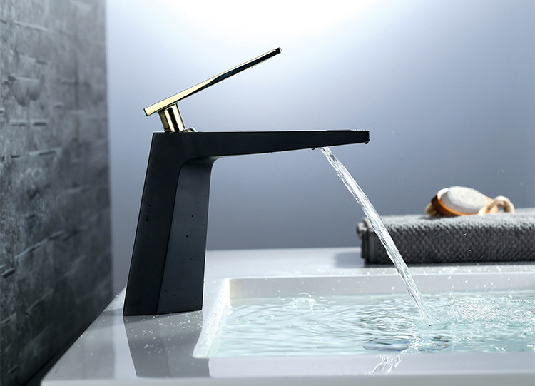 Single-hole single-handle all-copper black hot and cold water faucet waterfall-style basin faucet under the table and above the table