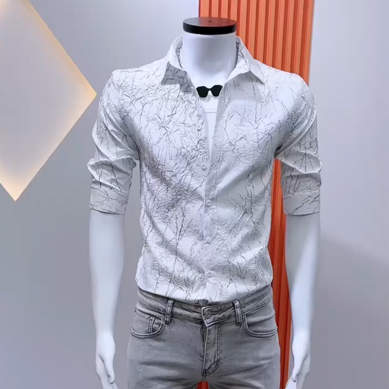 Fashionable Mid-Sleeve Shirt for Men, New Trendy and Unique Pleated Korean Style Men's Shirt, Versatile Summer Shirt, Popular Online