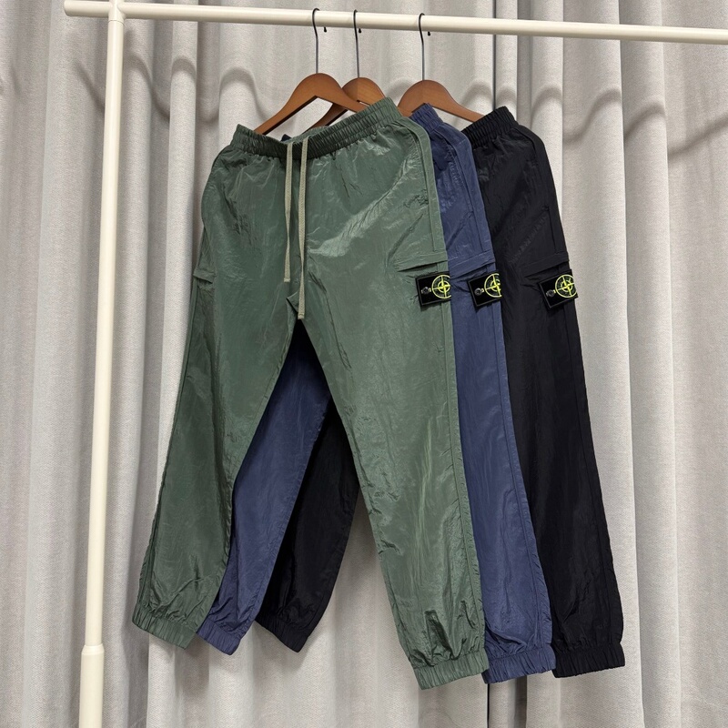 Cross-Border New Model Stone Home Spring Solid Color Functional Metal Nylon Jogger Casual Pants with Logo, Thin Reflective European Size