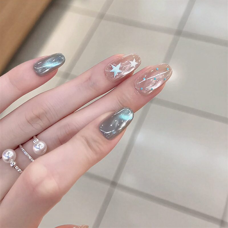 2026 New Summer Glass Bead Green Star Nail Art Wearable Nails Short Style Student Party Children's Cute Nail Pieces 2026 New Summer Glass Bead Green Star Nail Art Wearable Nails Short Style Student Party Children's Cute Nail Pieces