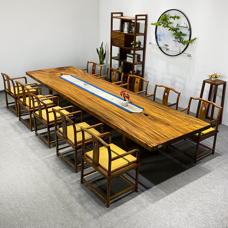 Black Hu Peach Wood Large Board Tea Table Tea Table Clear Cabin South America New Chinese Solid Wood Large Plate Log Office Conference Table Tea Board