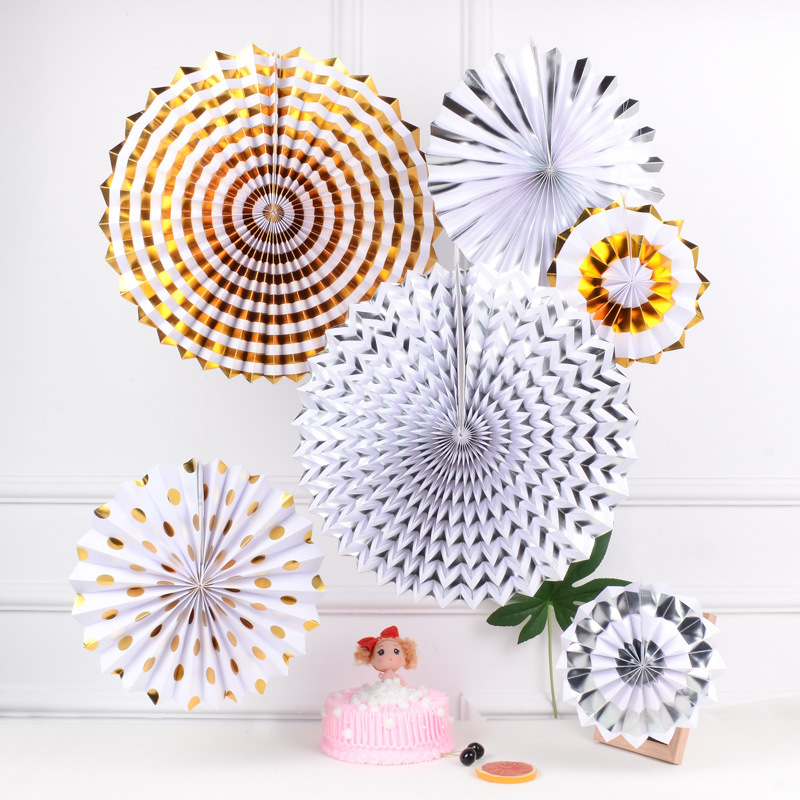 Hot gold paper fan hanging paper fan fan package European and American wedding home venue hanging anniversary background wall arrangement