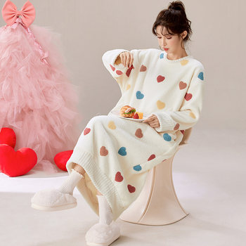 Women's nightgown autumn and winter coral fleece plush pajamas