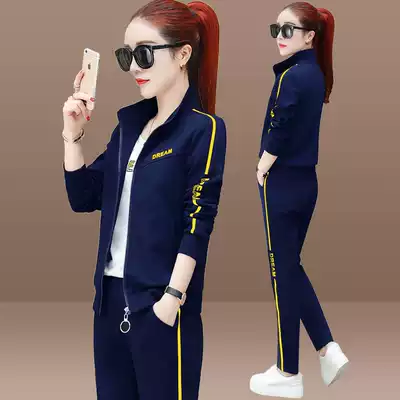 Sports set women spring and autumn 2021 New Fashion large size loose long sleeve casual running clothes sweater three sets tide