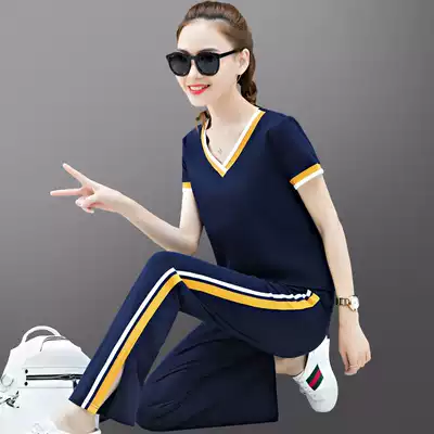 Wide Leg Pants Sports Set Women's Summer 2020 New Fashion Large Size Loose Short Sleeve Pants Casual Wear Two Piece