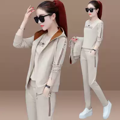 Sports suit women's spring and autumn 2020 new outside-mounted vest sweater three-piece fashion large size long-sleeved running casual clothes